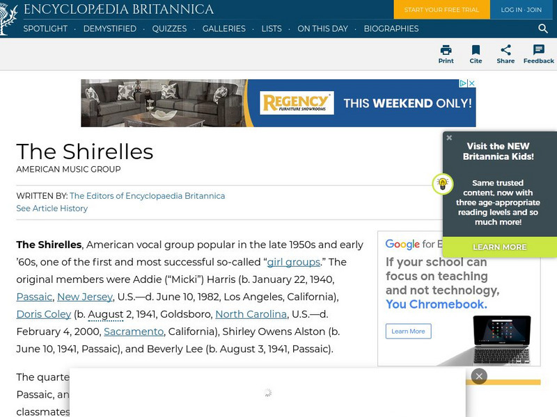 Encyclopedia Britannica: The Shirelles Handout Encyclopedia Britannica: The Shirelles Handout