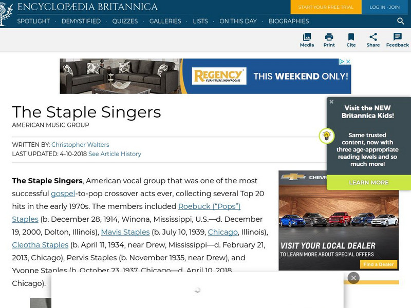 Encyclopedia Britannica: The Staple Singers Handout Encyclopedia Britannica: The Staple Singers Handout