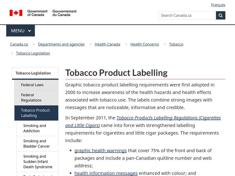 Health Canada: Tobacco Product Labelling Website Health Canada: Tobacco Product Labelling Website