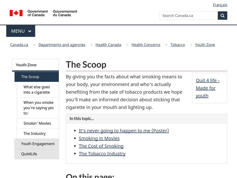 Health Canada: The Scoop on Smoking Website Health Canada: The Scoop on Smoking Website