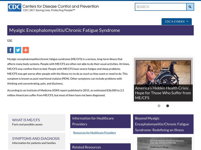 Centers for Disease Control: Chronic Fatigue Syndrome Handout Centers for Disease Control: Chronic Fatigue Syndrome Handout
