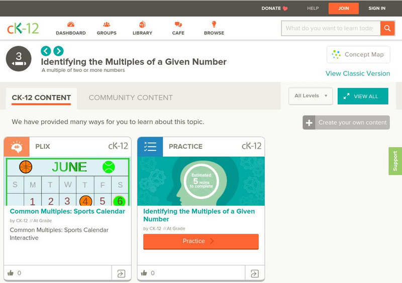 Ck 12: Elem Math: Identifying the Multiples of a Given Number Unit Plan