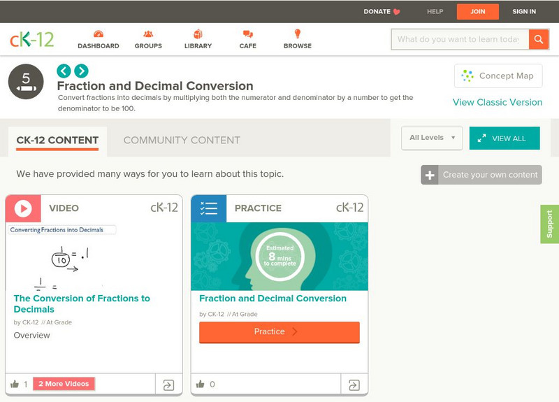 Ck 12: Elem Math: Determining Fraction and Decimal Equivalency Unknown Type Ck 12: Elem Math: Determining Fraction and Decimal Equivalency Unknown Type