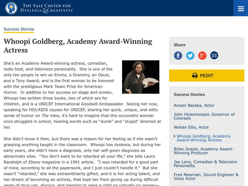 Yale Center for Dyslexia and Creativity: Whoopi Goldberg Website Yale Center for Dyslexia and Creativity: Whoopi Goldberg Website