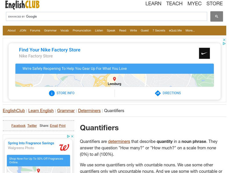 English Club: Learn English: Grammar: Quantifiers Quiz Unknown Type English Club: Learn English: Grammar: Quantifiers Quiz Unknown Type