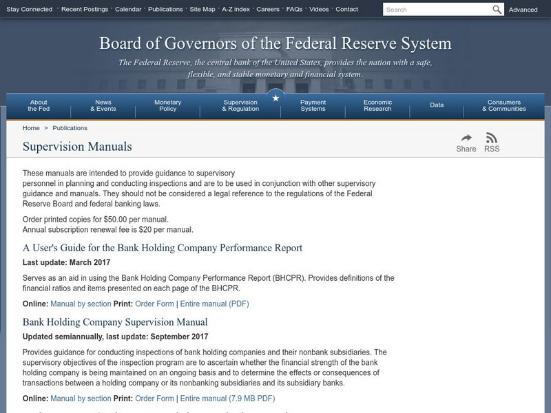 Federal Reserve Board: Supervision Manuals Website Federal Reserve Board: Supervision Manuals Website