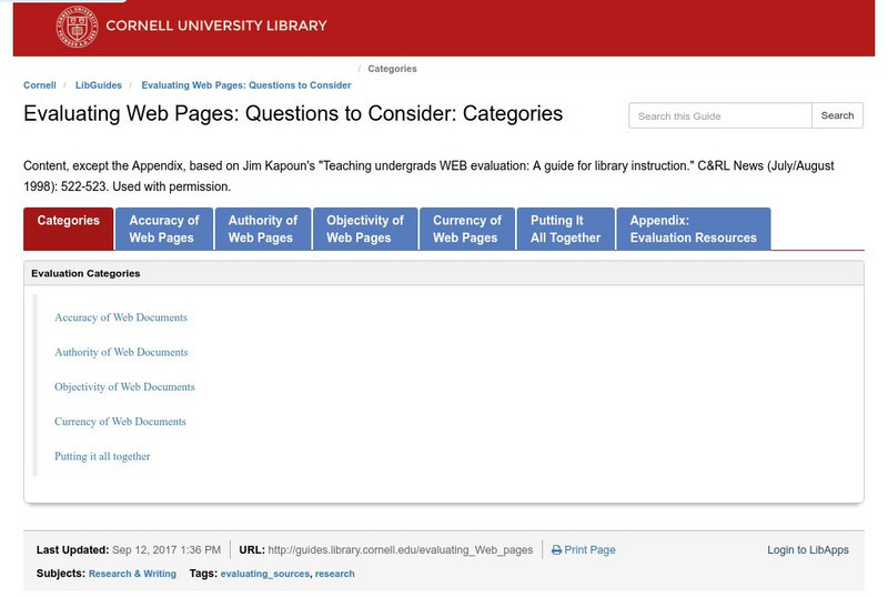 Cornell University: Evaluating Web Sites: Criteria and Tools Handout Cornell University: Evaluating Web Sites: Criteria and Tools Handout