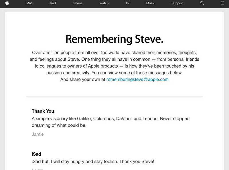 Apple: Remembering Steven Jobs Website Apple: Remembering Steven Jobs Website