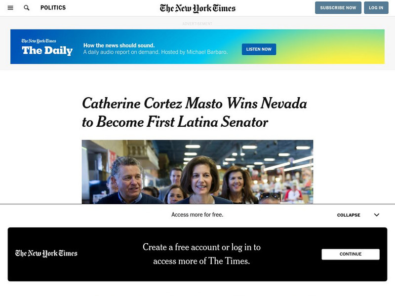 New York Times: Catherine Cortez Masto Wins Nevada to Become First Latina Senator Article