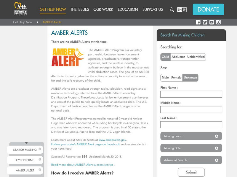 National Center for Missing & Exploited Children: Amber Alerts Website National Center for Missing & Exploited Children: Amber Alerts Website