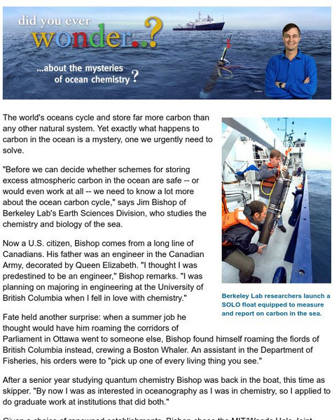 Berkeley Lab: Did You Ever Wonder? About the Mysteries of Ocean Chemistry? Website Berkeley Lab: Did You Ever Wonder? About the Mysteries of Ocean Chemistry? Website