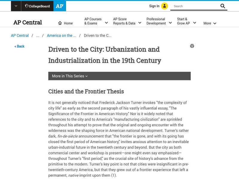 Driven to the City: Urbanization and Industrialization in the 19th Century Article Driven to the City: Urbanization and Industrialization in the 19th Century Article