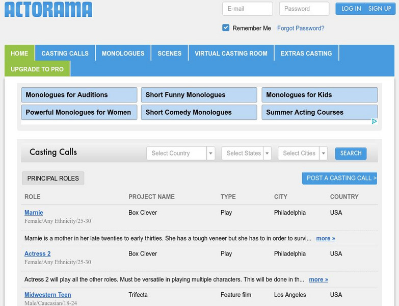 Actorama: Casting Calls and Audition Resources Website Actorama: Casting Calls and Audition Resources Website