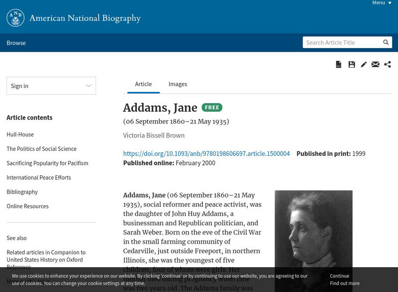 American National Biography: Jane Addams Handout American National Biography: Jane Addams Handout