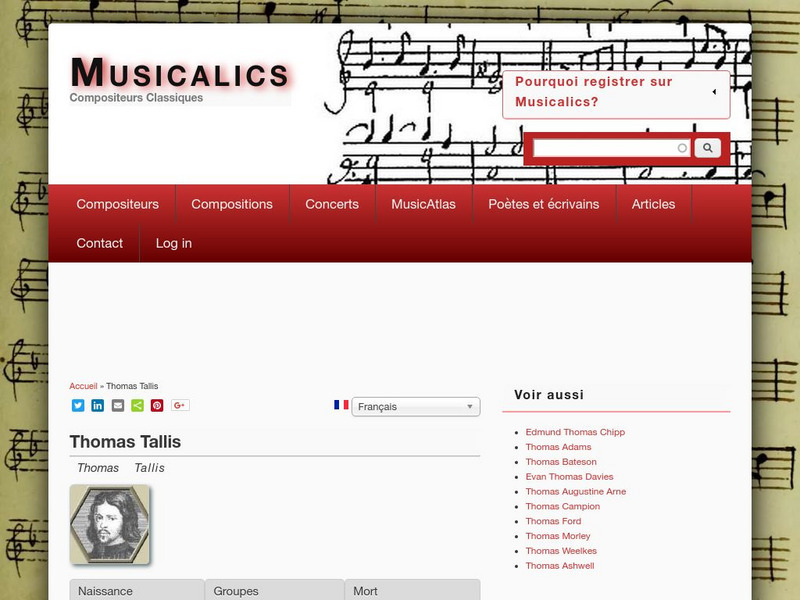 Classical Composers Database: Thomas Tallis Handout Classical Composers Database: Thomas Tallis Handout