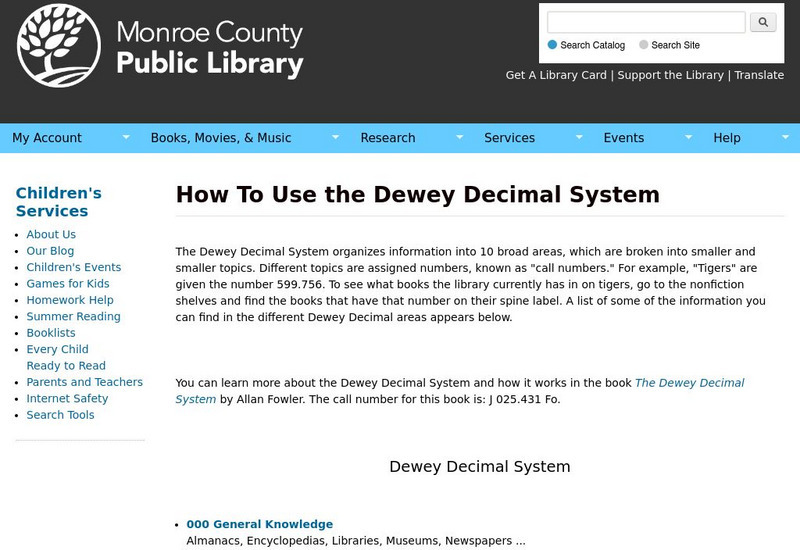 Monroe County Public Library: How to Use the Dewey Decimal System Activity Monroe County Public Library: How to Use the Dewey Decimal System Activity