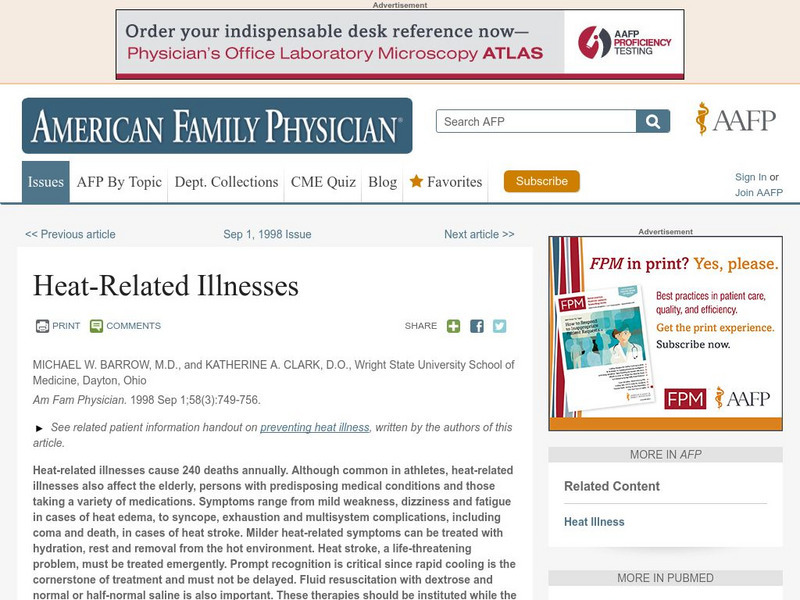 Aafp: Heat Related Illnesses Handout Aafp: Heat Related Illnesses Handout