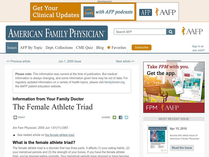 Aafp: The Female Athlete Triad Article Aafp: The Female Athlete Triad Article