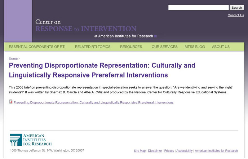 Center on Rti: Culturally/linguistically Responsive Intervention Professional Doc Center on Rti: Culturally/linguistically Responsive Intervention Professional Doc