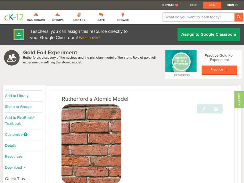 Ck 12: Chemistry: Gold Foil Experiment: Rutherford's Atomic Model Unit Plan