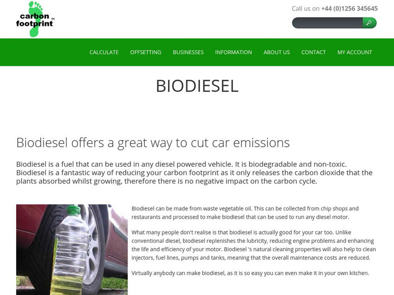 Carbon Footprint: Co2 Reduction: Car Travel: Biodiesel Article Carbon Footprint: Co2 Reduction: Car Travel: Biodiesel Article
