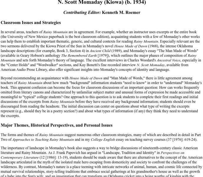 Georgetown University: N. Scott Momaday (Kiowa) (B. 1934) Website Georgetown University: N. Scott Momaday (Kiowa) (B. 1934) Website