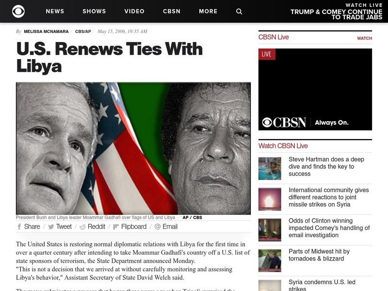 Cbs News: u.s. Renews Ties With Libya Article