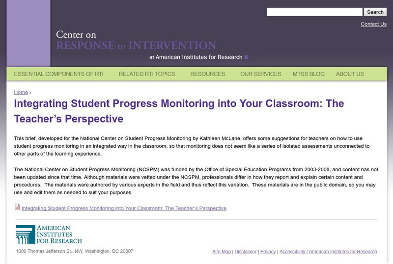 Center on Response to Intervention: Integrating Progress Monitoring Professional Doc
