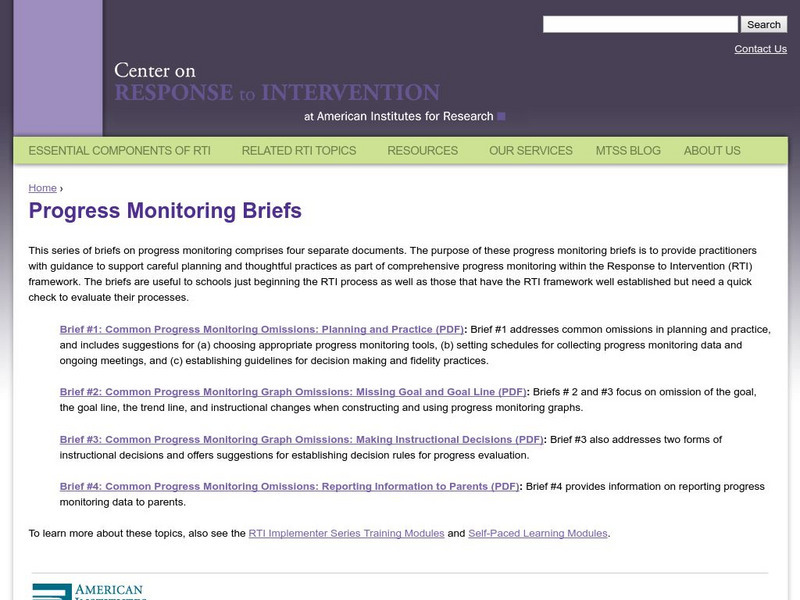 Center on Response to Intervention: Progress Monitoring Briefs Professional Doc Center on Response to Intervention: Progress Monitoring Briefs Professional Doc