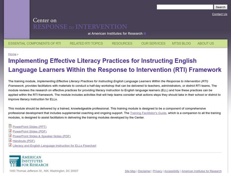 Center on Response to Intervention:implementing Effective Literacy Practices Ell Unit Plan Center on Response to Intervention:implementing Effective Literacy Practices Ell Unit Plan