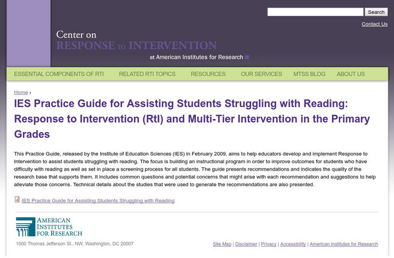 Center on Response to Intervention:multi Tier Reading Intervention:primary Grade Professional Doc Center on Response to Intervention:multi Tier Reading Intervention:primary Grade Professional Doc