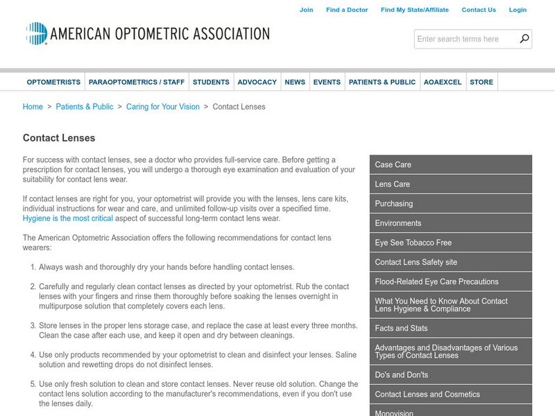 American Optometric Association: Contact Lenses Handout American Optometric Association: Contact Lenses Handout