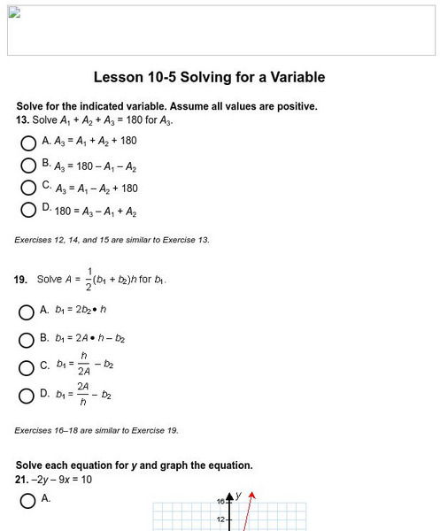 Holt, Rinehart and Winston: Homework Help Independent Practice: Solving for a Variable eBook Holt, Rinehart and Winston: Homework Help Independent Practice: Solving for a Variable eBook