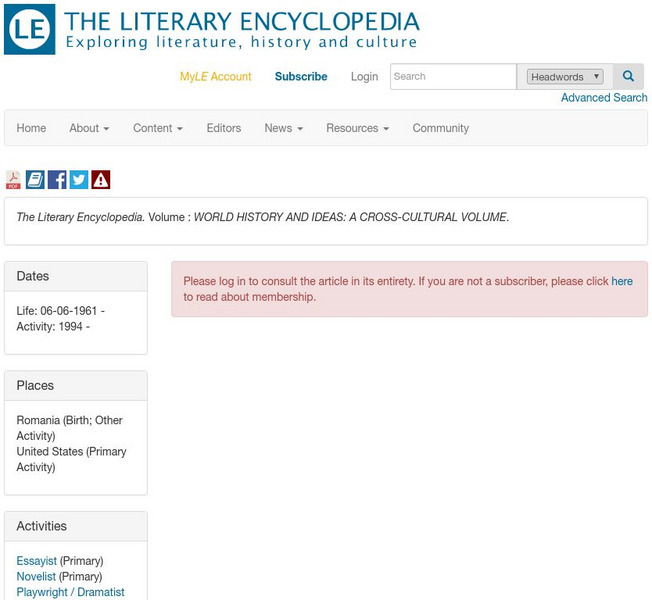 The Literary Encyclopedia: King, Stephen, (1947 ) Website The Literary Encyclopedia: King, Stephen, (1947 ) Website