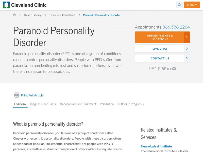 Cleveland Clinic: Heath: Paranoid Personality Disorder Website Cleveland Clinic: Heath: Paranoid Personality Disorder Website