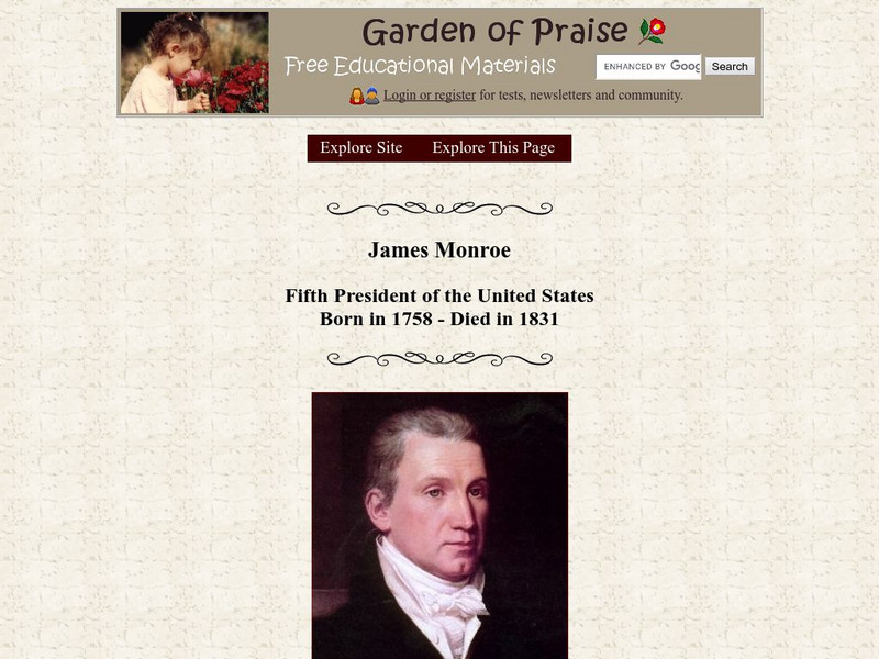 Garden of Praise: Biographies for Kids: James Monroe Website Garden of Praise: Biographies for Kids: James Monroe Website
