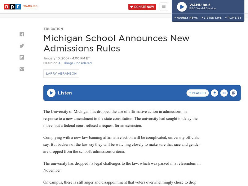 Npr: Michigan School Announces New Admission Rules Audio Npr: Michigan School Announces New Admission Rules Audio
