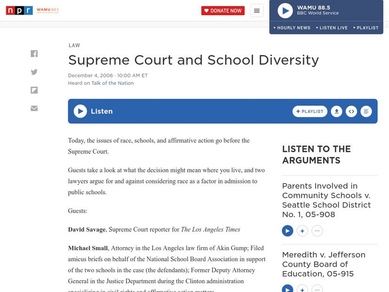 Npr: Supreme Court and School Diversity Audio Npr: Supreme Court and School Diversity Audio
