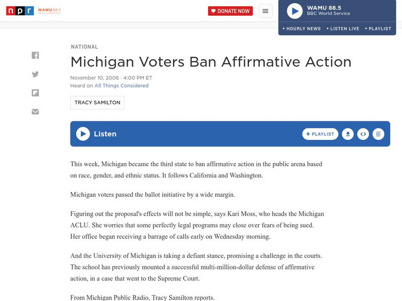Npr: Michigan Voters Ban Affirmative Action Audio Npr: Michigan Voters Ban Affirmative Action Audio