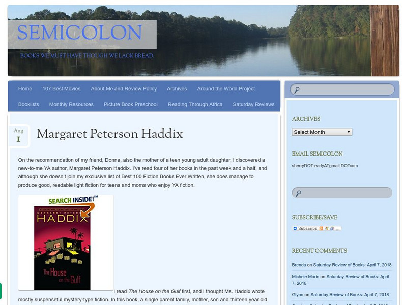 Semicolon: Review of Margaret Peterson Haddix Books Website