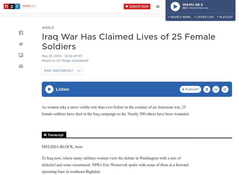 Npr: Iraq War Has Claimed Lives of 25 Female Soldiers Audio Npr: Iraq War Has Claimed Lives of 25 Female Soldiers Audio