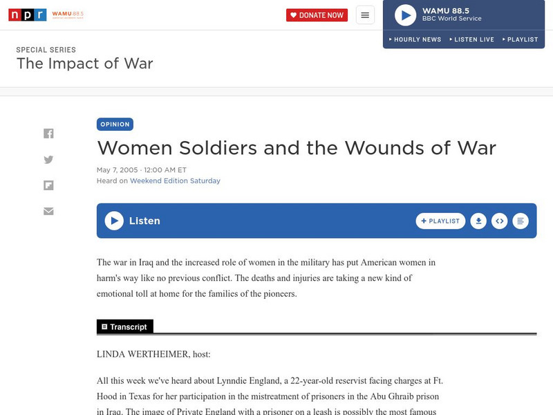 Npr: Women Soldiers and the Wounds of War Audio Npr: Women Soldiers and the Wounds of War Audio