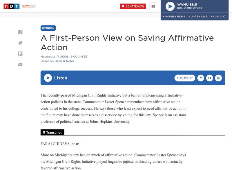 Npr: A First Person View on Saving Affirmative Action Audio Npr: A First Person View on Saving Affirmative Action Audio