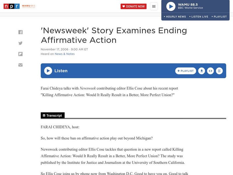 Npr: 'Newsweek' Story Examines Affirmative Action Audio Npr: 'Newsweek' Story Examines Affirmative Action Audio
