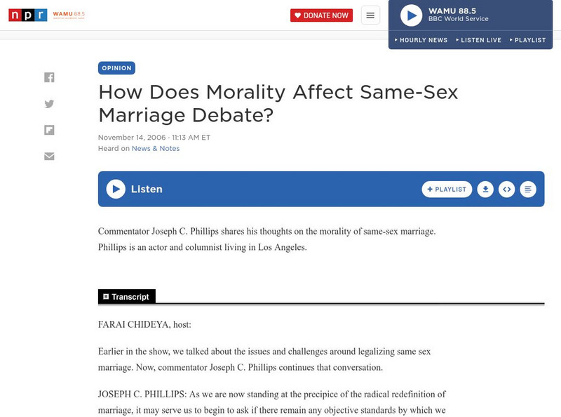 Npr: How Does Morality Affect Same Sex Marriage Debate? Audio Npr: How Does Morality Affect Same Sex Marriage Debate? Audio