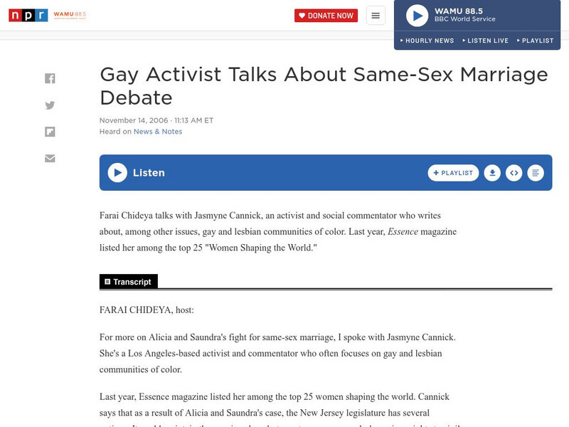Npr: Gay Activist Talks About Same Sex Marriage Debate Audio Npr: Gay Activist Talks About Same Sex Marriage Debate Audio