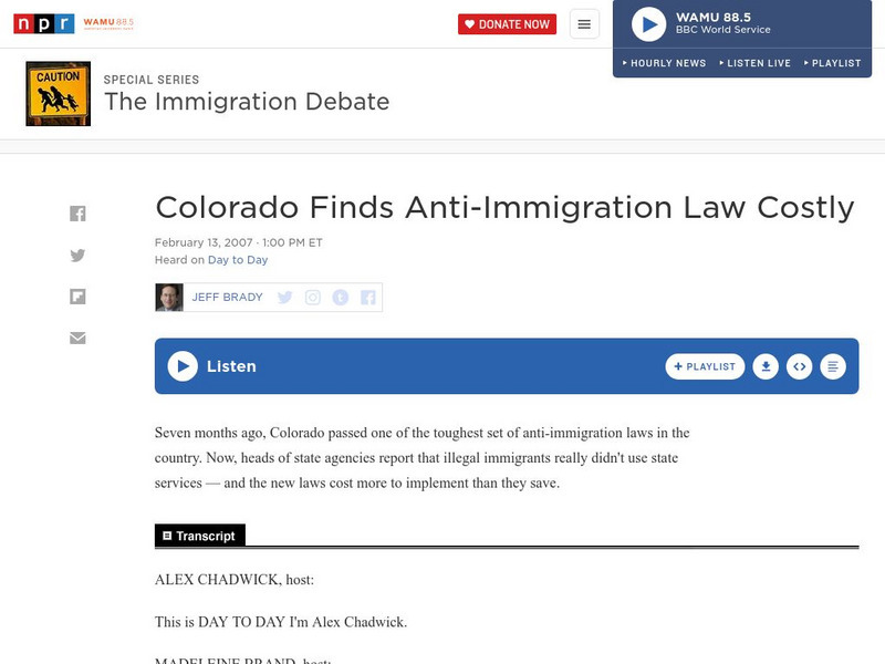 Npr: Colorado Finds Anti Immigration Law Costly Audio Npr: Colorado Finds Anti Immigration Law Costly Audio