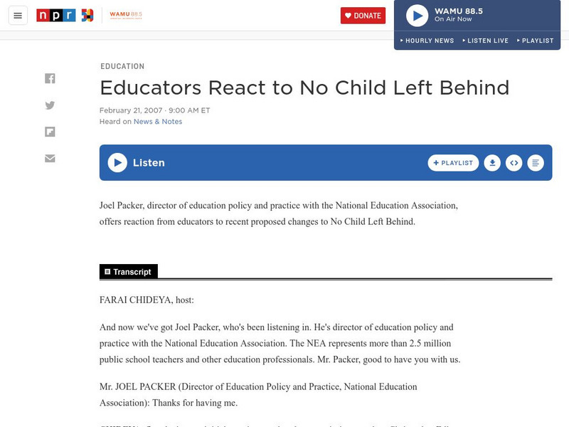 Npr: Educators React to No Child Left Behind Audio Npr: Educators React to No Child Left Behind Audio