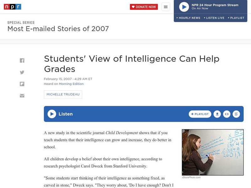 Npr: Students' View of Intelligence Can Help Grades Article Npr: Students' View of Intelligence Can Help Grades Article