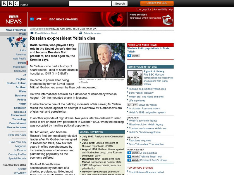 Bbc News: Russian Ex President Yeltsin Dies Article Bbc News: Russian Ex President Yeltsin Dies Article